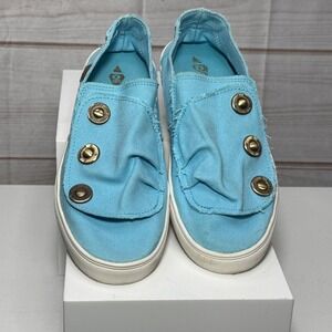 Jolimall Womens Canvas Slip On Sneakers Light Blue Button Detail Flats Size 10